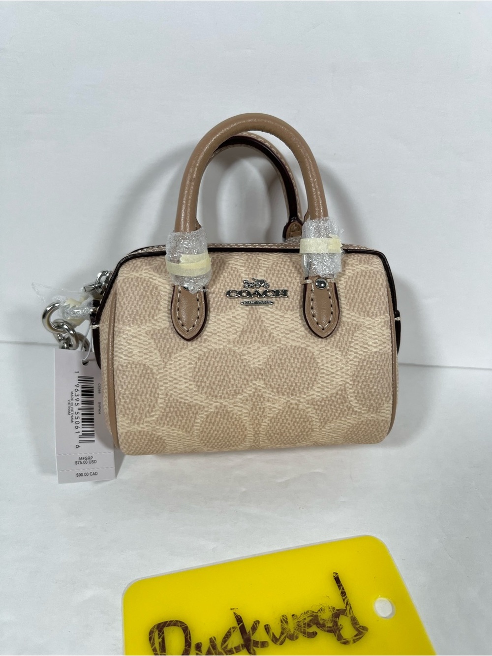 NWT COACH Mini Rowan Satchel Bag Charm In Signature Canvas cx068 Sand/Taupe
